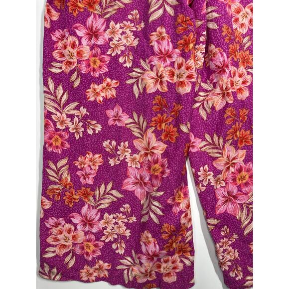 Loft Linen Breezy Wide Leg Pants Pink Floral Pockets Sz M Beach Vacation Casual - Picture 10 of 13